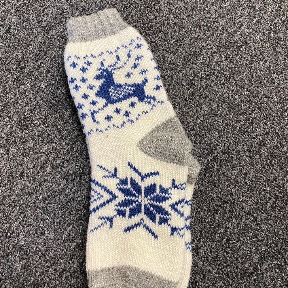 Festive Reindeer Knit Socks - Cream and Blue